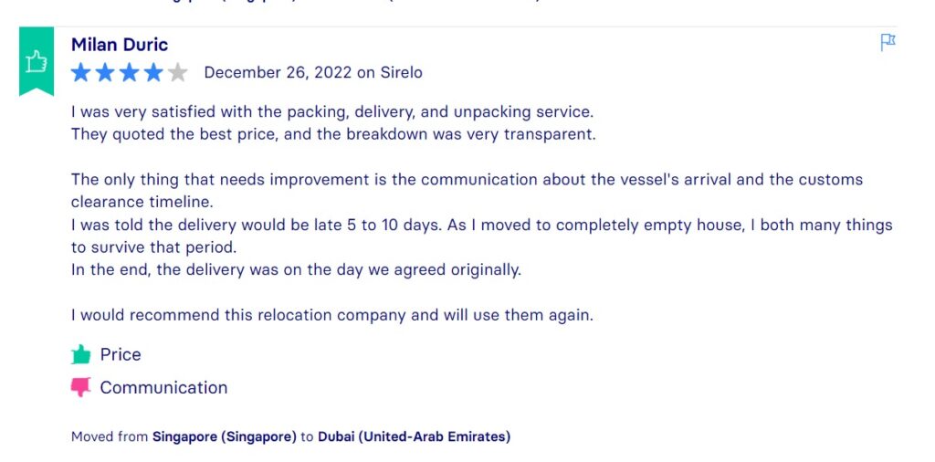 Sirelo Reviews, Across International Relocation Singapore Pte Ltd