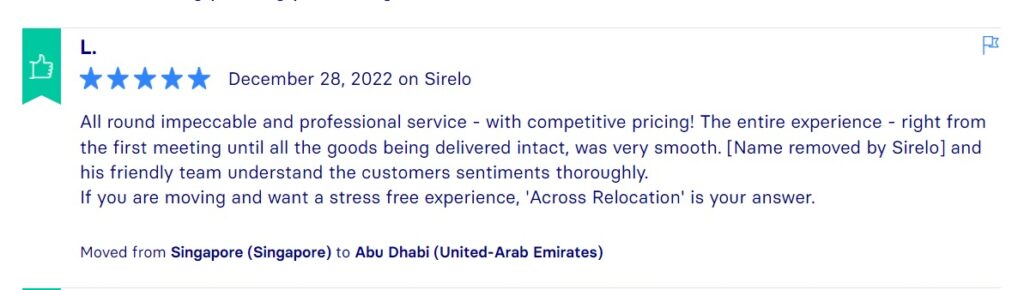 Sirelo Reviews, Across International Relocation Singapore Pte Ltd