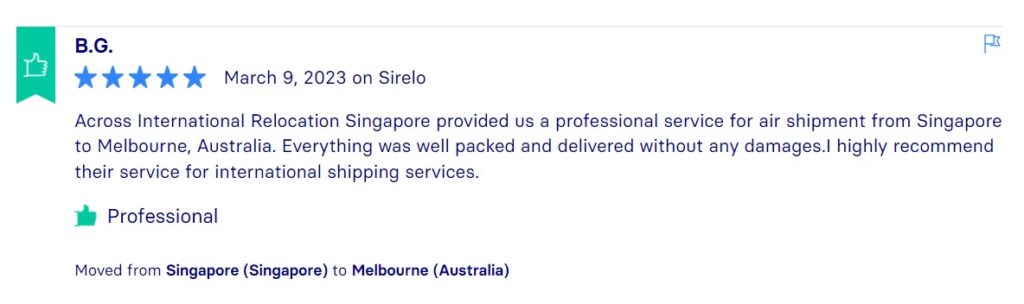 Sirelo Reviews, Across International Relocation Singapore Pte Ltd