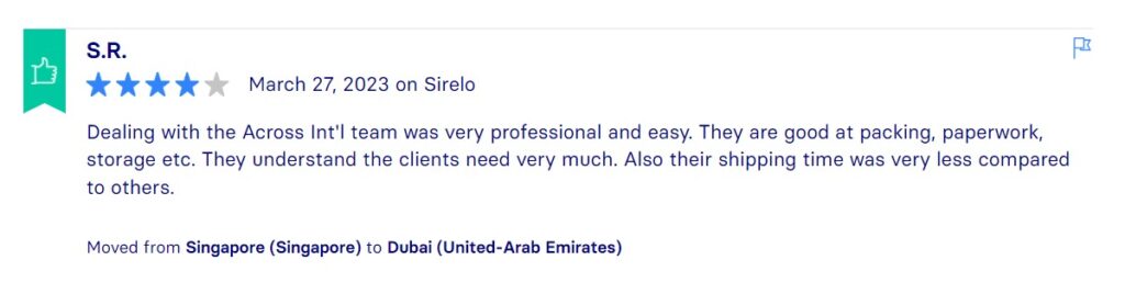 Sirelo Reviews, Across International Relocation Singapore Pte Ltd