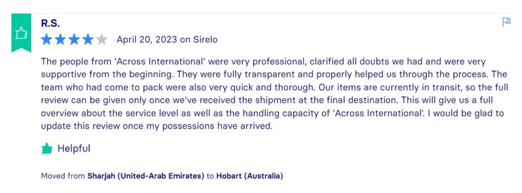 Sirelo Reviews, Across International Relocation Singapore Pte Ltd
