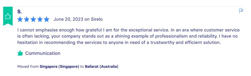 Sirelo Reviews, Across International Relocation Singapore Pte Ltd