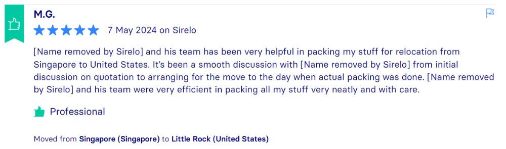 Sirelo Reviews, Across International Relocation Singapore Pte Ltd